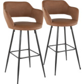 Margarite 30" Bar Stool in Brown Leatherette & Black Metal (Set of 2)